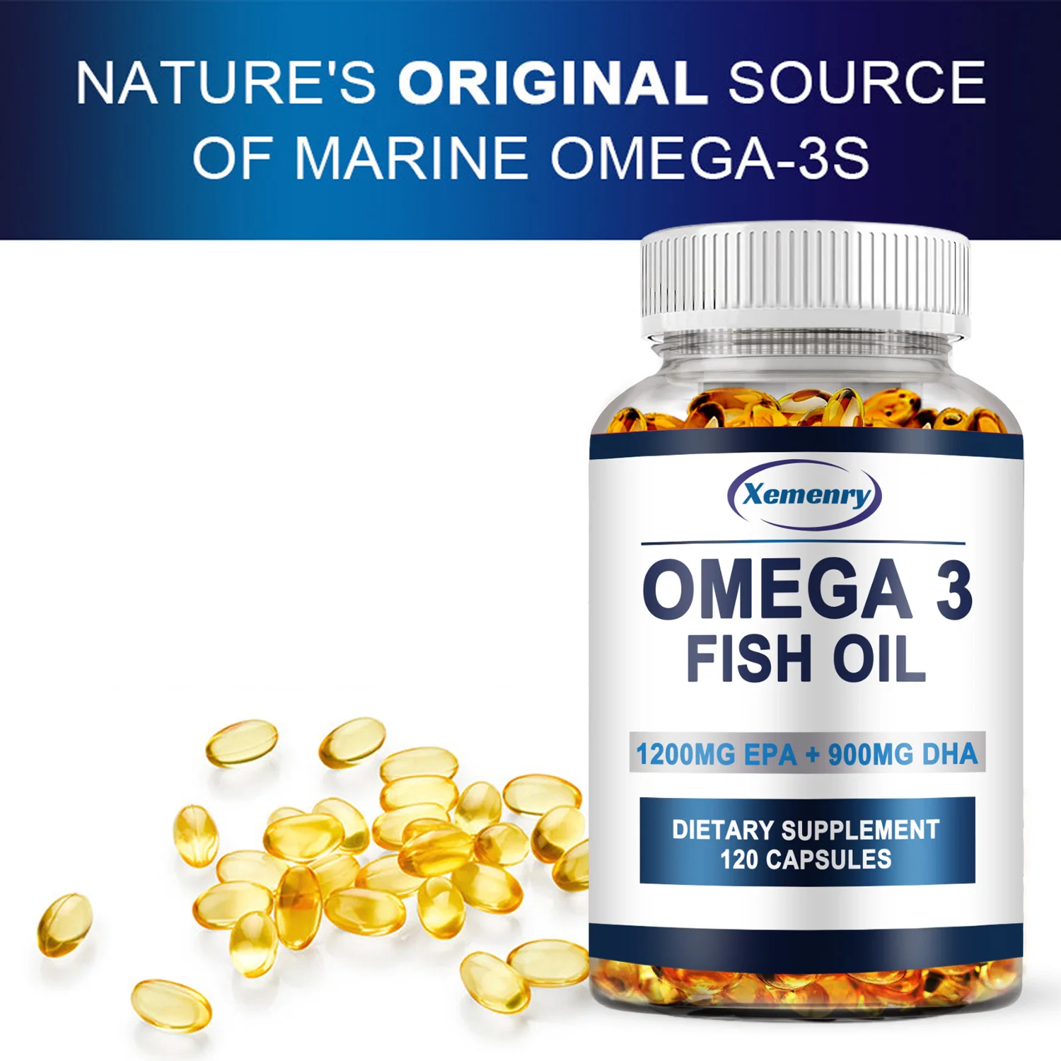 Aceite de pescado Omega 3, protege el sistema Cardiovascular, protege la fatiga ocular, función cognitiva, 120 cápsulas