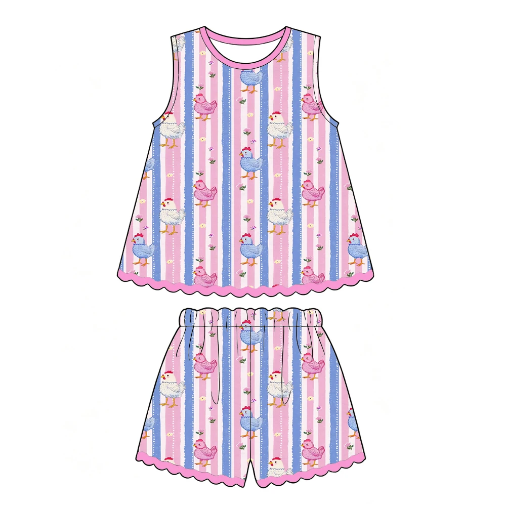 Boutique hot-selling girls' outfit Sleeveless dress paired with shorts set animal flowers print custom wholesale