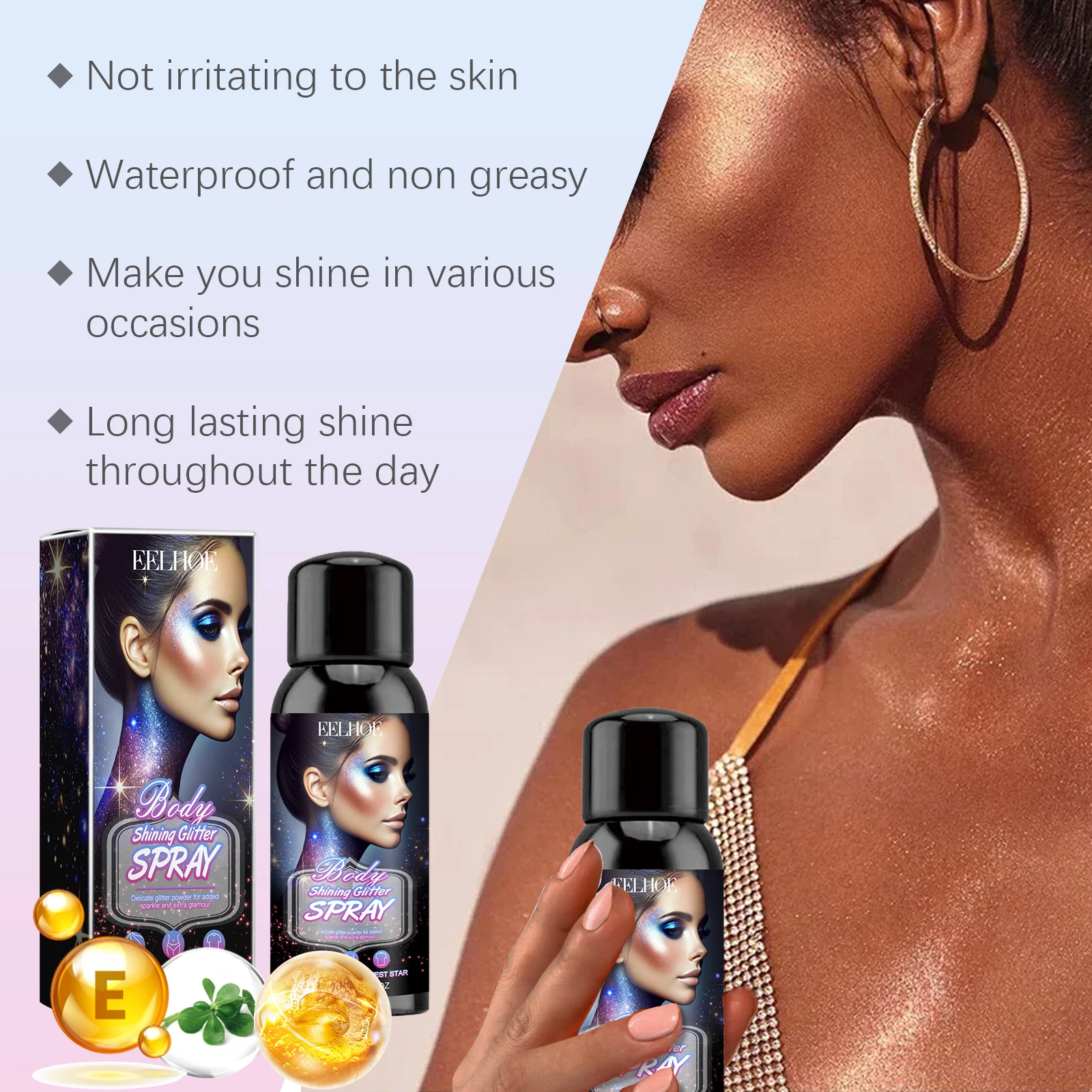 Eelhoe 120 مللي مسحوق لامع رذاذ سطع الجسم تسليط الضوء على الطبيعية تألق عيد الميلاد السنة الجديدة حفلة دائم متوهجة الجسم مسحوق #3