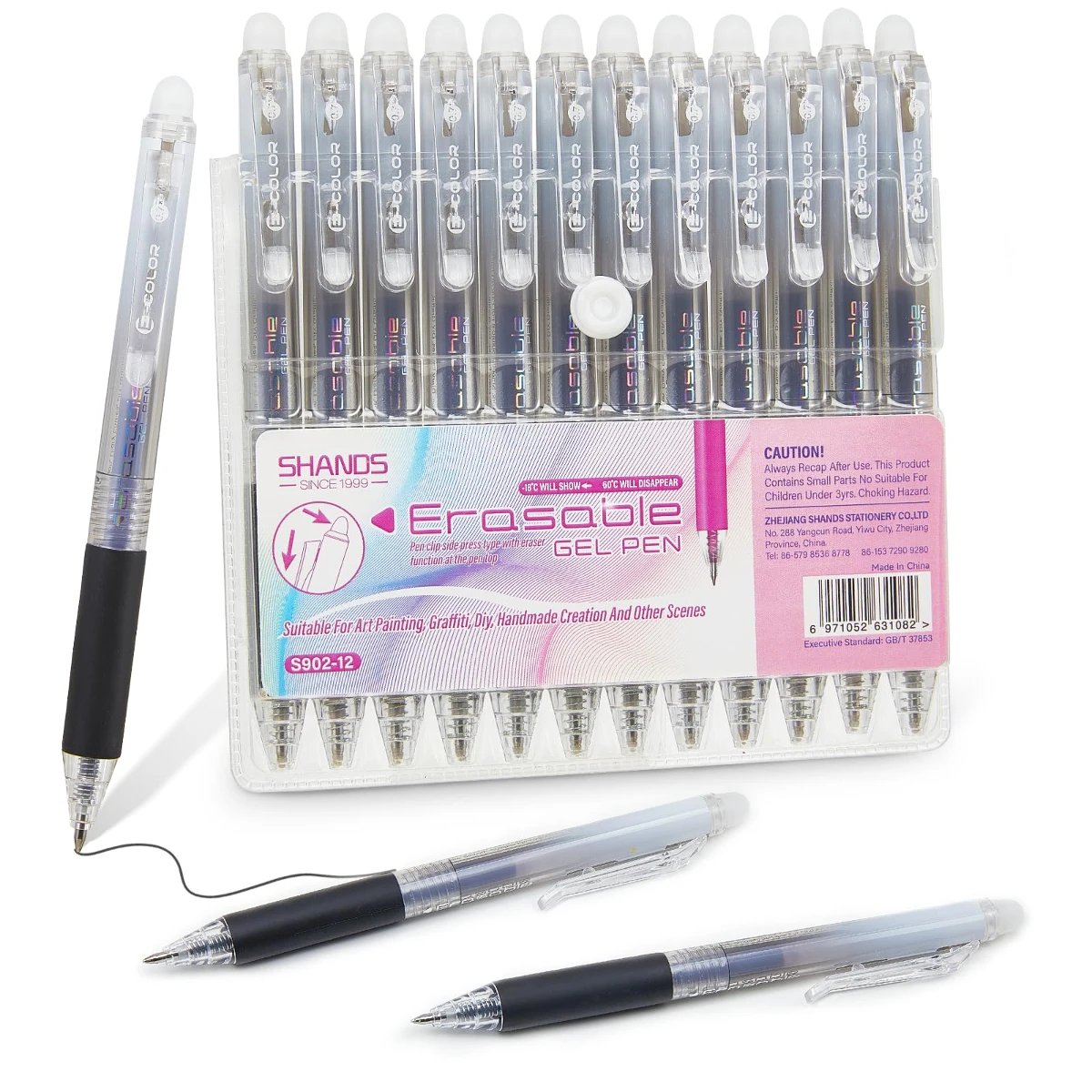 

12PCS Retractable Erasable Gel Pens 0.7mm Fine Point Black Ink Pens Smooth Writing for School Office Note Taking