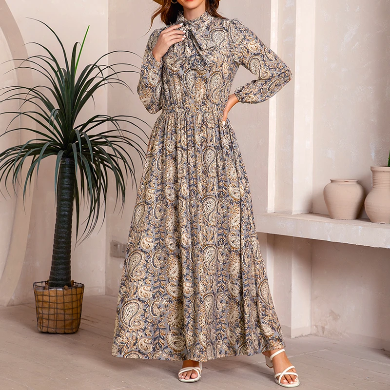 2026 Neues Retro-Kleid mit Cashew-Nuss-Print für Damen, Elegantes Europäisches Urlaubsoutfit, A-Linien-Maxirock für Dates – Detail 9