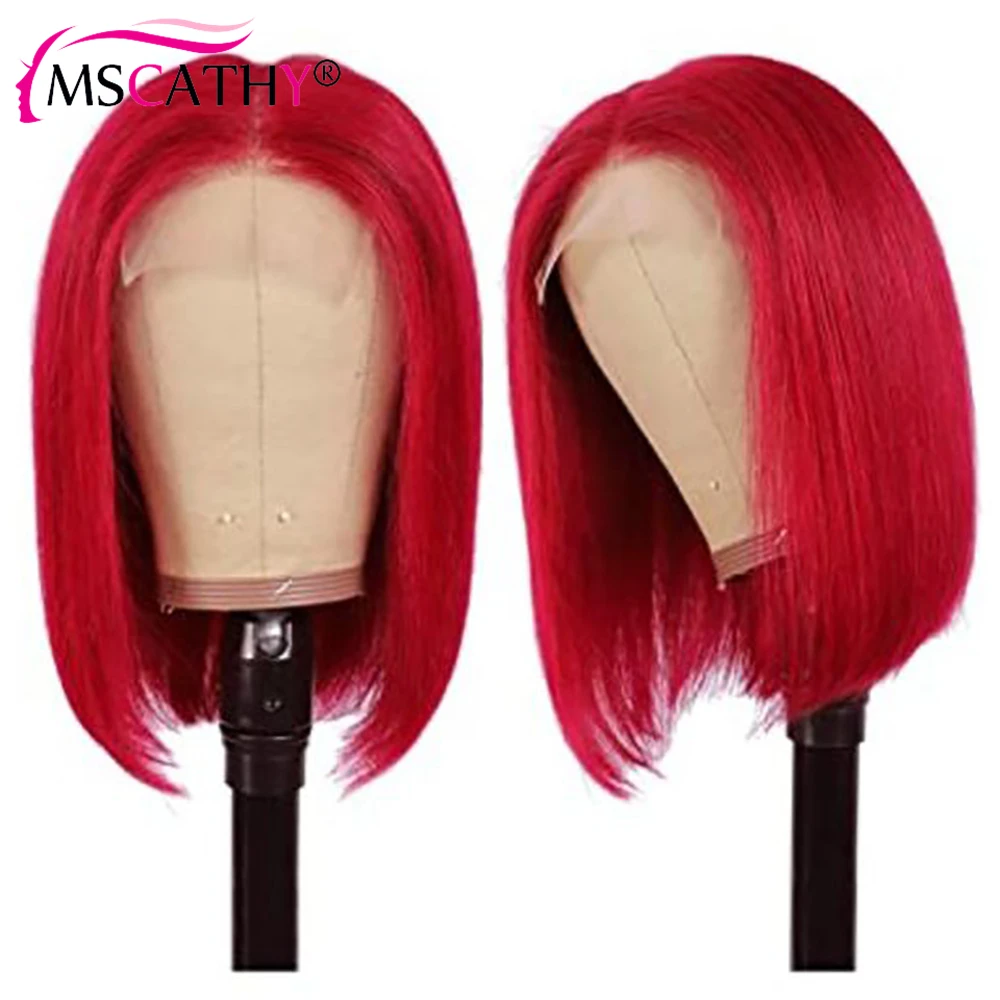 Cherry Red Short Bob Red Wigs Human Hair 13x4 Lace Front Wigs Human Hair Pre Plucked 150% Density Transparent Lace Frontal Wigs