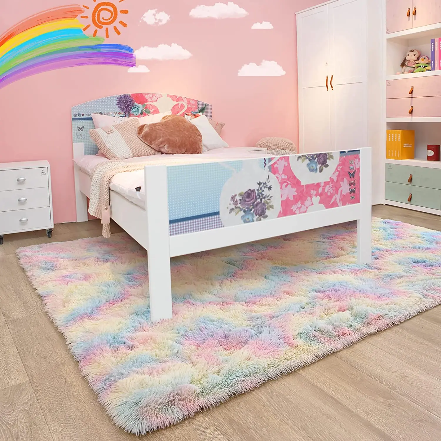 NOAHAS Soft Fluffy Rainbow Rugs for Girls Bedroom Shaggy Kids Playroom Home Decor Mat Colorful Plush Nursery Cute Fuzzy Carpet