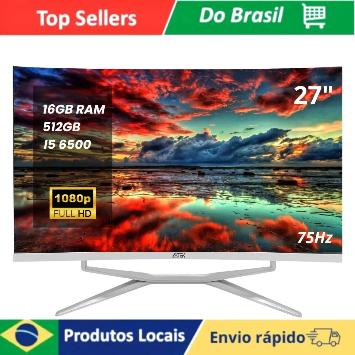 Computador Curvo 27", I5 16GB RAM, DDR3 512GB, ALL IN ONE Tela Full HD 75Hz 5ms