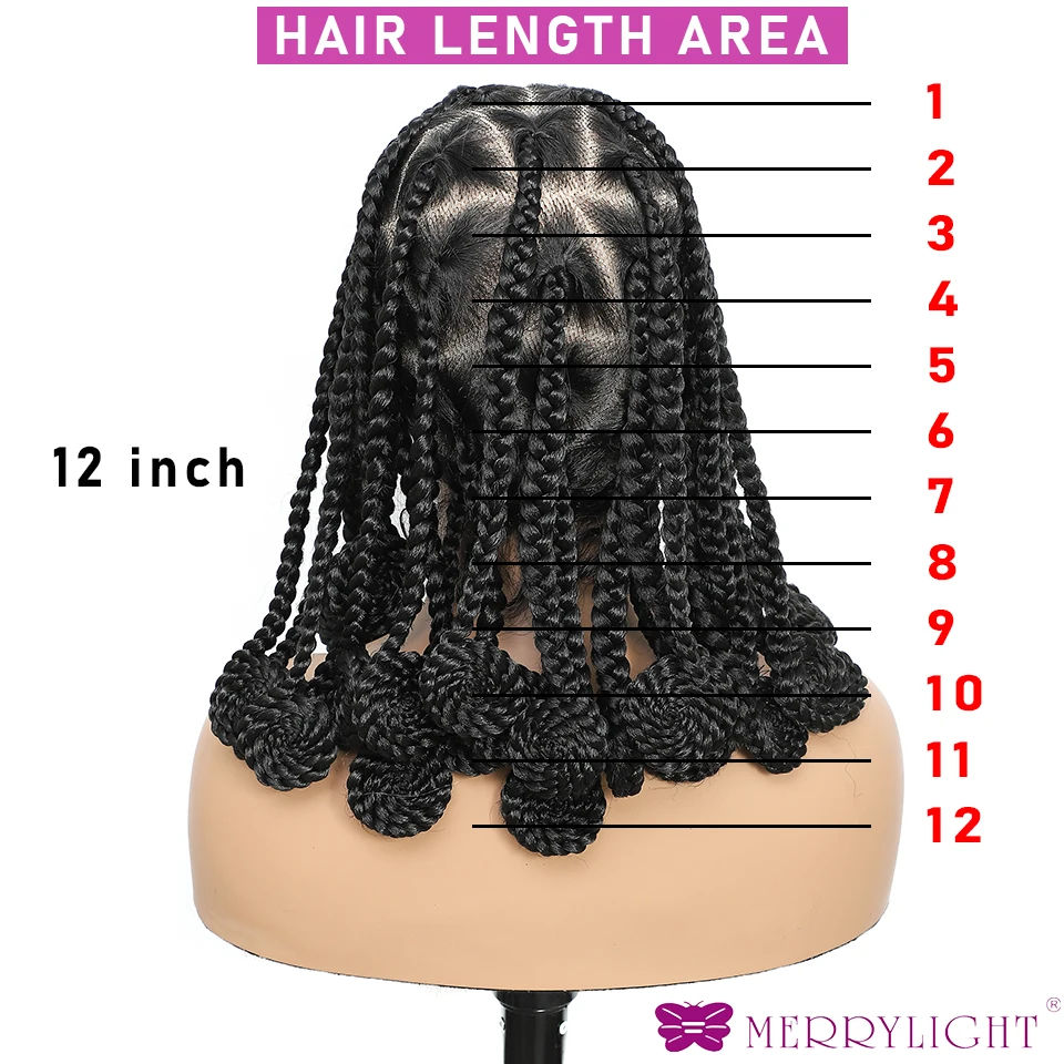 12 Polegada perucas trançadas sintéticas transparentes perucas de cabelo cheio do laço bantu caixa sem nós tranças com cabelo do bebê para preto