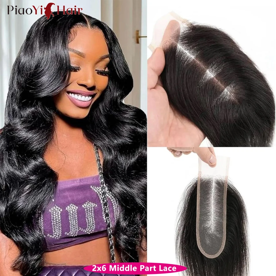 Paquete de cabello humano Body Wave con cierre 4x4/5x5, 100% crudo, tejido, con raya al medio 2x6 y encaje 5