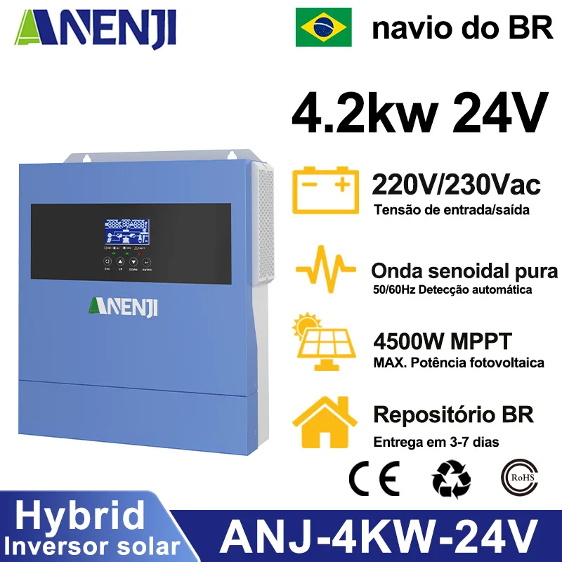 Inversor Híbrido Solar 4.2KW 5KW 11KW 24V/48V Onda Senoidal Pura com Carregador Solar MPPT Integrado BMS RS485 para Sistemas Solares