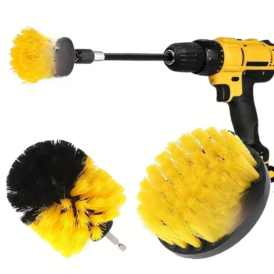 4-Pc Drill Brush Attachment Set Power Scrubber Cleaning Kit For Grout Floors Tiles Bathrooms Kitchens & Cars