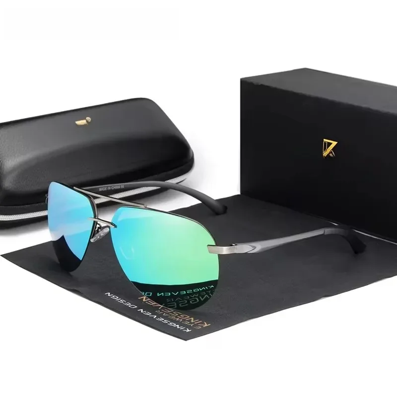 KINGSEVEN aluminiowe i magnezowe spolaryzowane okulary przeciwsłoneczne bez oprawek dla mężczyzn wysokiej rozdzielczości Retro okulary damskie óculos de sol — zdjęcie 2