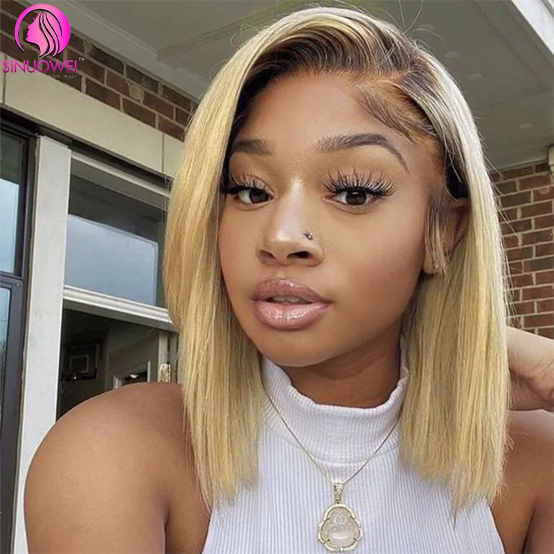 

4/613 Ombre Blonde Bob Wig Human Hair 13x4 Lace Front Wigs Human Hair Bob Wigs For Women 180% Density Pre Plucked With Baby Hair