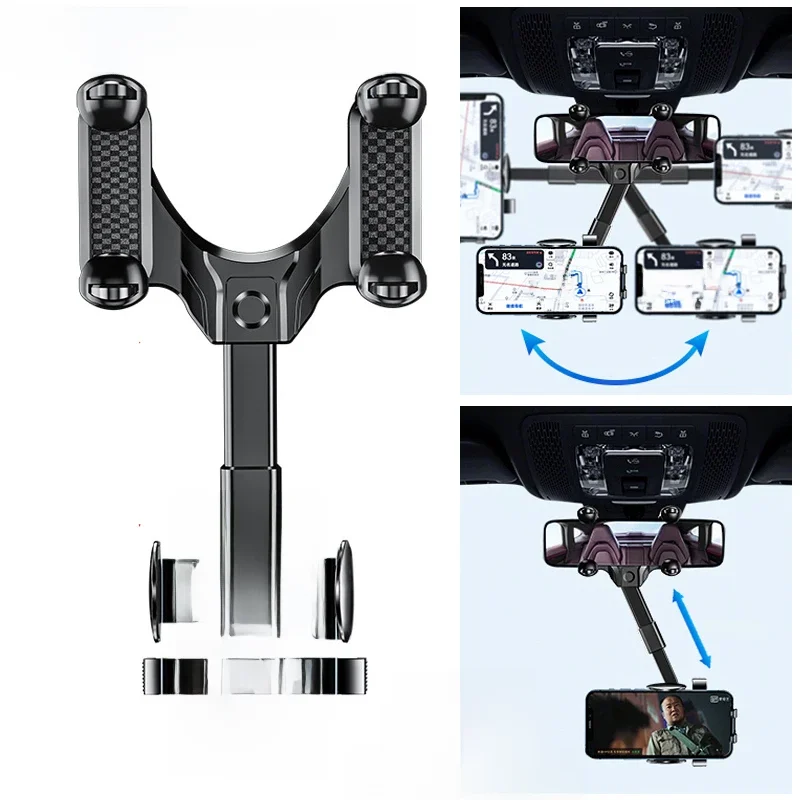 SEAMETAL Auto achteruitkijkspiegel telefoonhouder 360° °   Intrekbare mobiele telefoonhouderclip voor telefoon GPS-ondersteuning Mobiele telefoonhouder - afbeelding 2