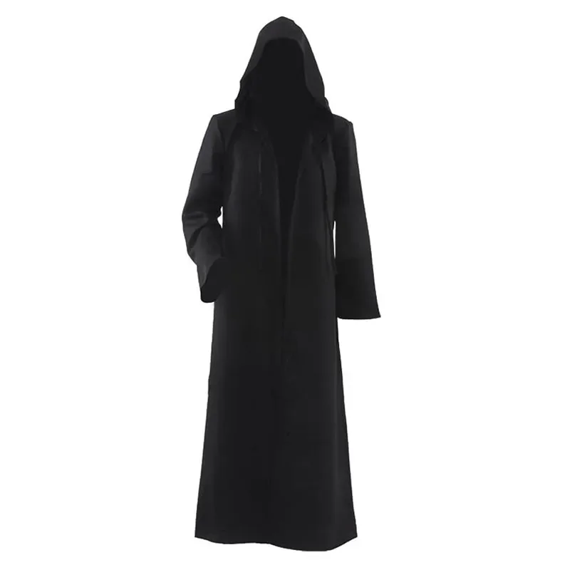 Zauberer Langes Hemd mit Kapuze, schwarze Robe, Kostüm, Halloween-Umhang, Cosplay-Kostüm, Zauberer-Tunika, Kapuzenrobe für Erwachsene und Kinder