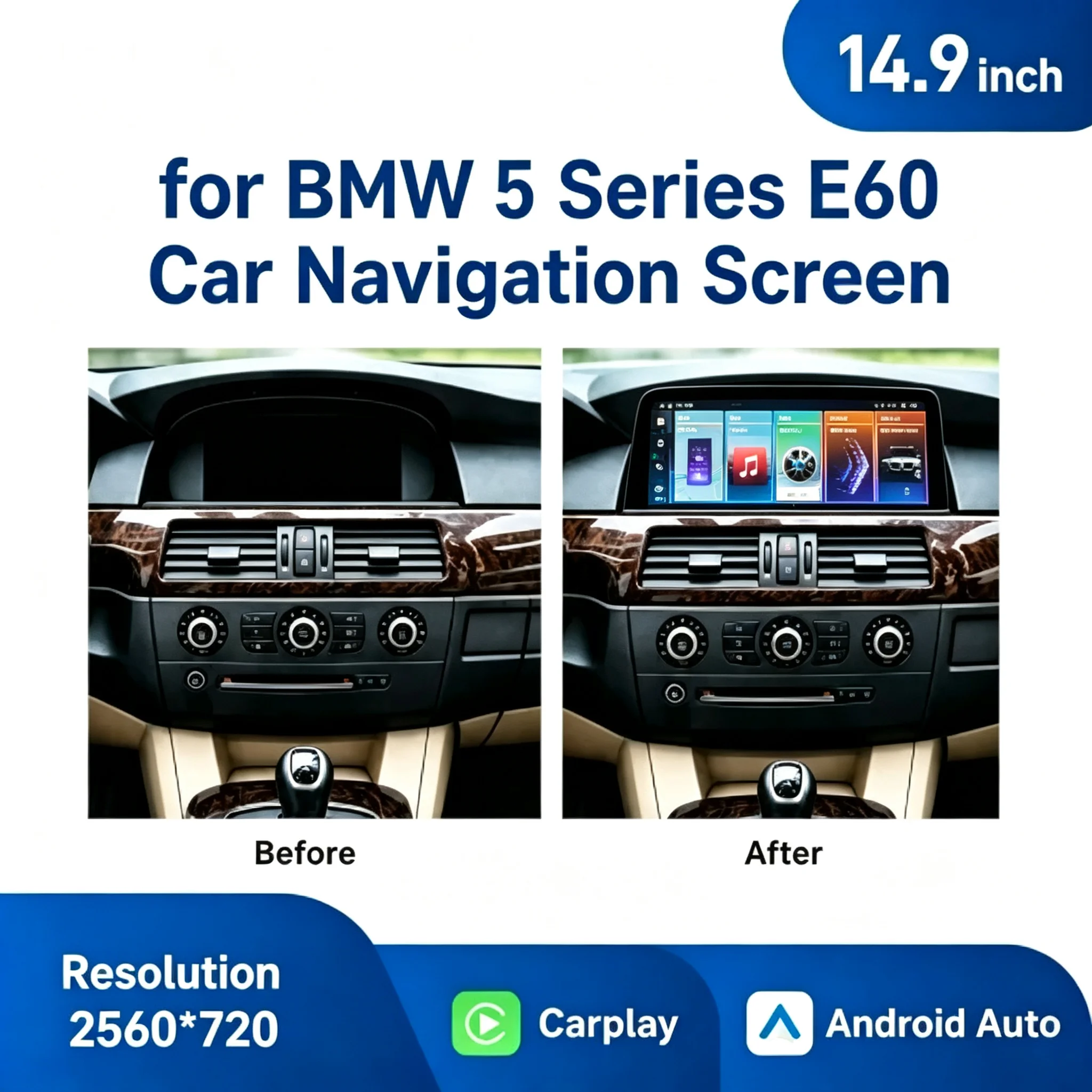 for BMW E60 5 Series 2004-2010 CCC CIC System CarPlay Android Auto GPS WiFi  14.9 Inch Android Multimedia Player