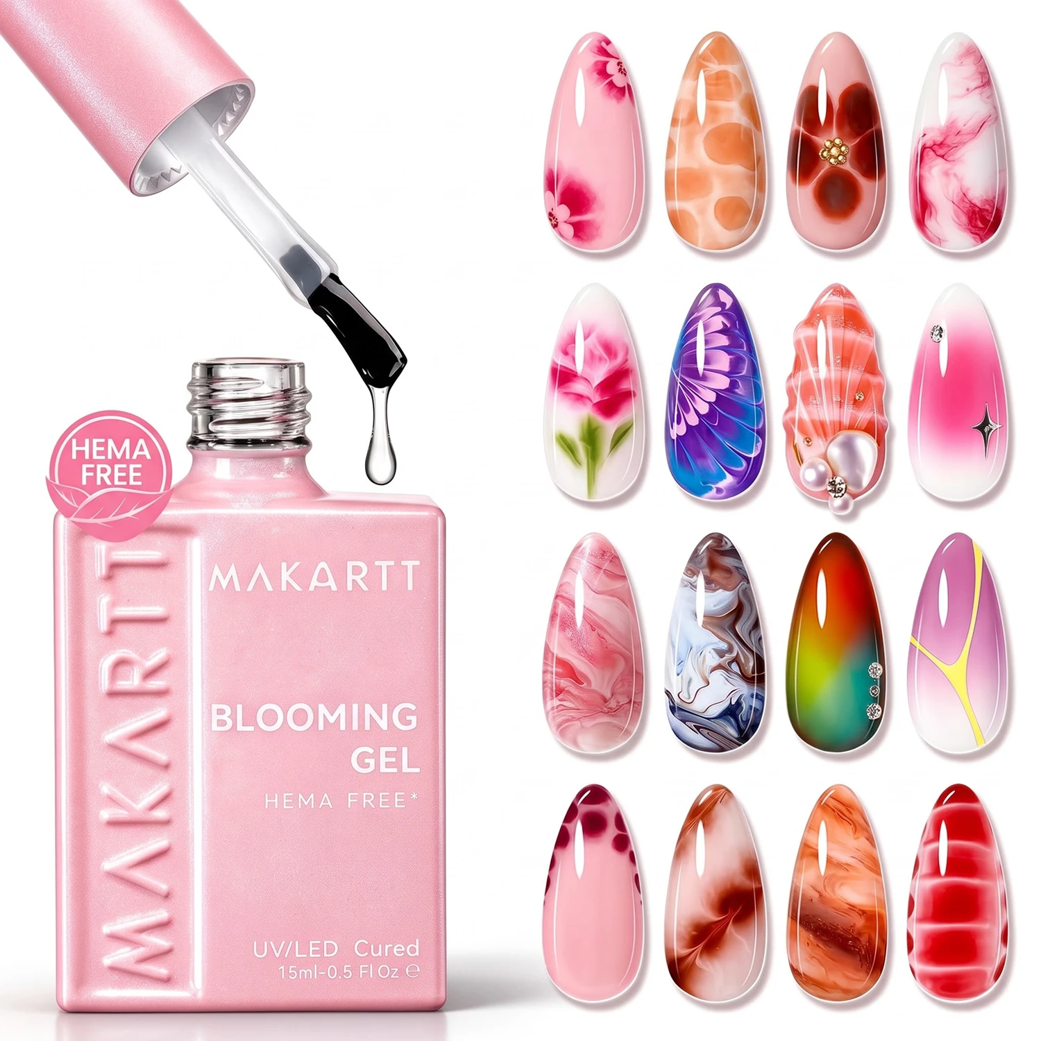 Makartt HEMA-Free Blooming Gel 15ml Clear Quick Blooming for Aura Nails Marble Watercolor Nail Art DIY UV/LED Lamp Needed