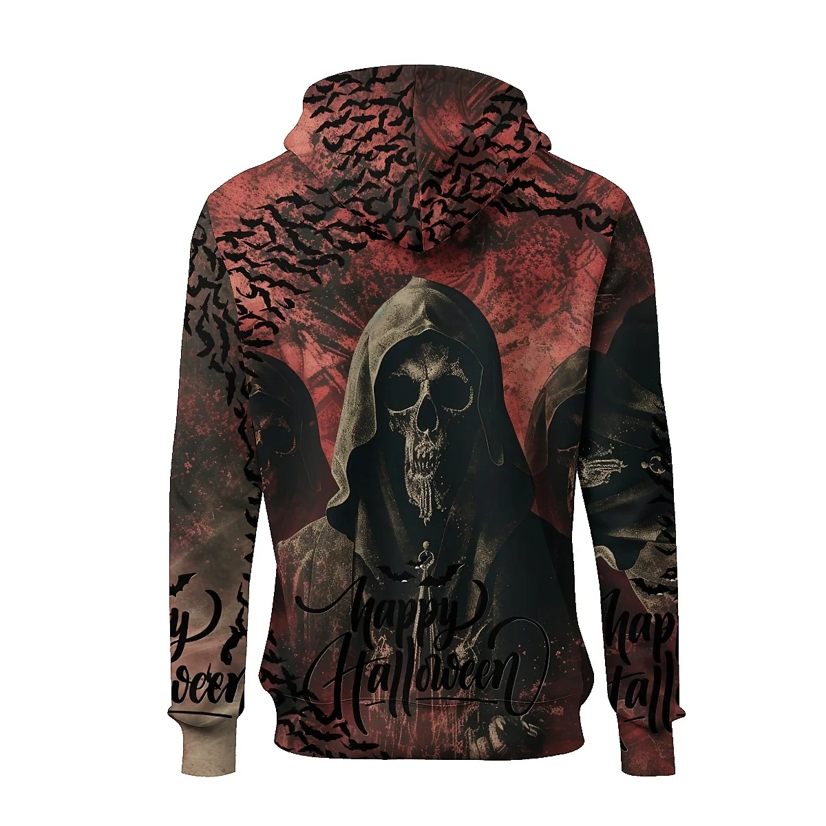 SONSPEE unisex hoodie with long sleeves and a 3D frightening skull graphic. Combines street style with a chilling autumn design.