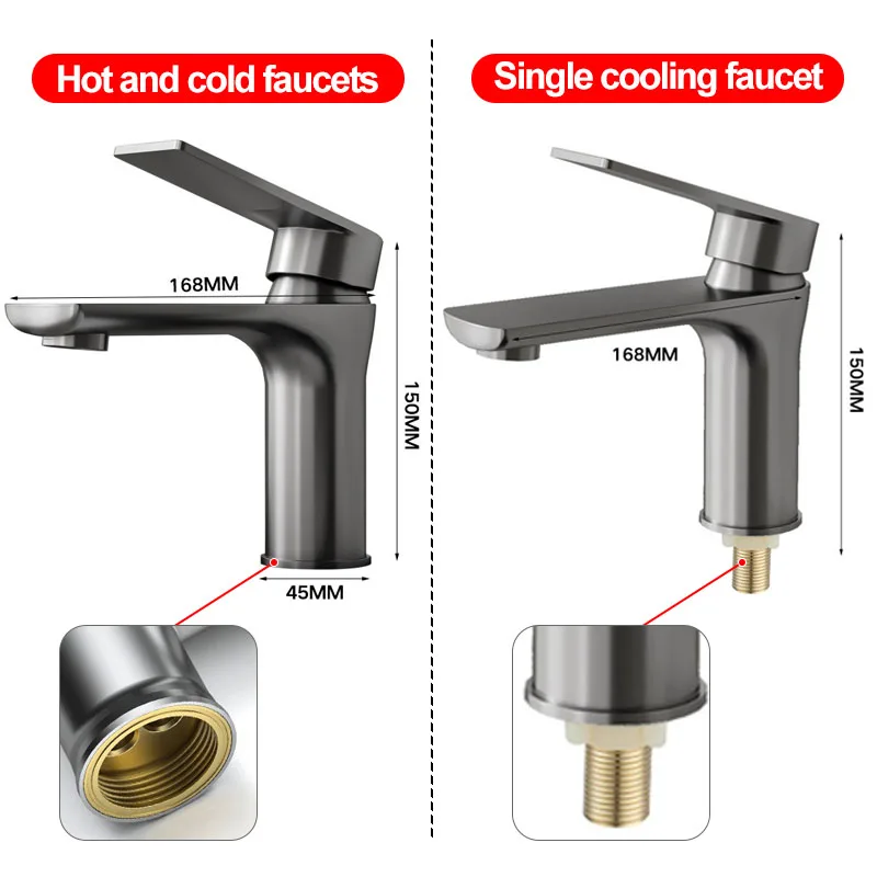 Stainless Steel Faucet, Single Cooling/hot and Cold Universal Type, Suitable for Washbasins, Washbasins, Bathroom Cabinet Basins