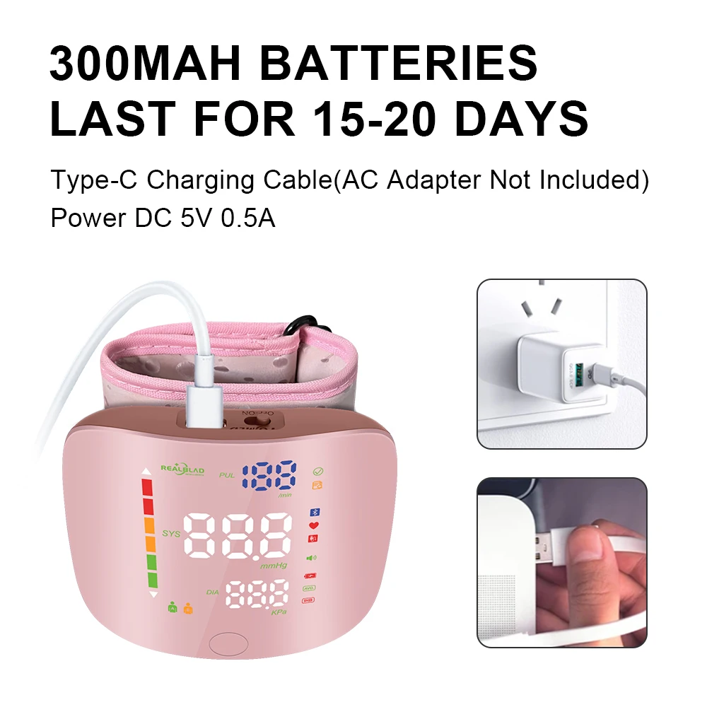 LED Rechargeable Wrist Blood Pressure Monitor English/Portuguese/Spanish/Arabic Voice Broadcast Tonometer BP Monitor Best Gift