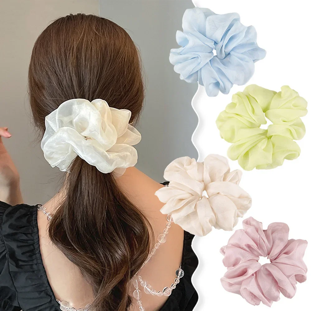 Kobiety Organza Scrunchie elastyczna opaska do włosów krawaty liny wielokolorowe opaski do włosów opaska z kokardą uchwyt na kucyk akcesoria do włosów nakrycia głowy — zdjęcie 2