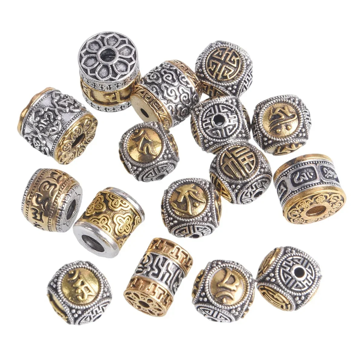 5 stücke runde zylinder nepalese buddhistische tibetische silber/gold farbe metall lose perlen für