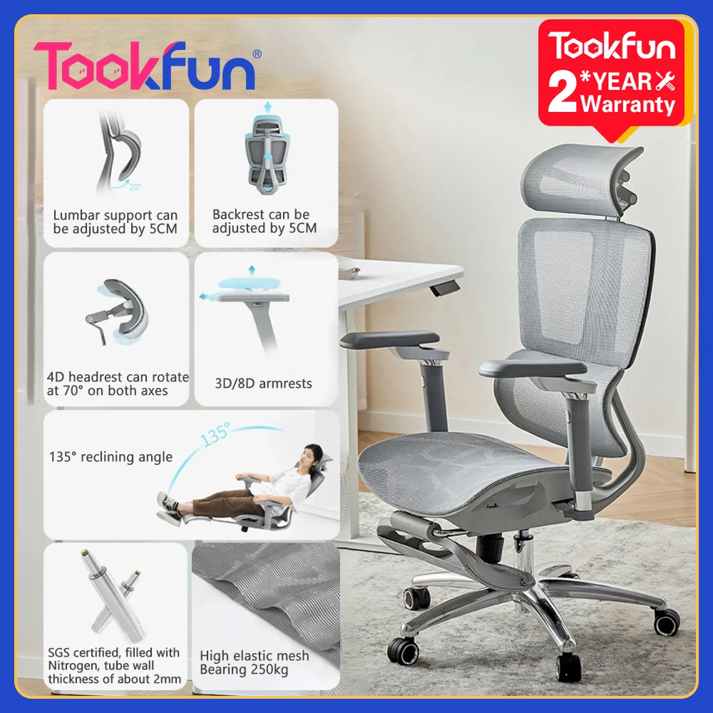 Tookfun T1 Ergonomic Chair Waist Support Computer Seat Office Chair Gaming Chair 3D/8D Armrests Adjustable Backrest With Pedal