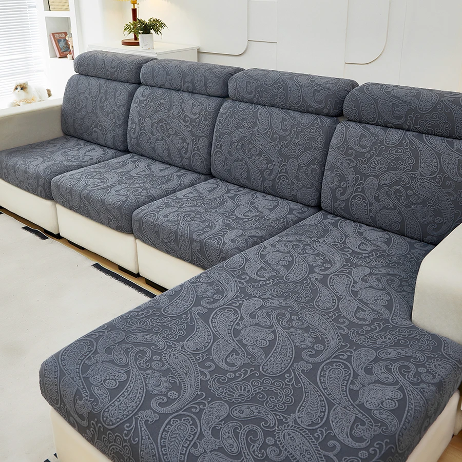Anti-Scratch Jacquard Sofa Cushion Cover Pet-Friendly All-Season Easy Install Choose Size & Headrest Options 1/2/3/4/L