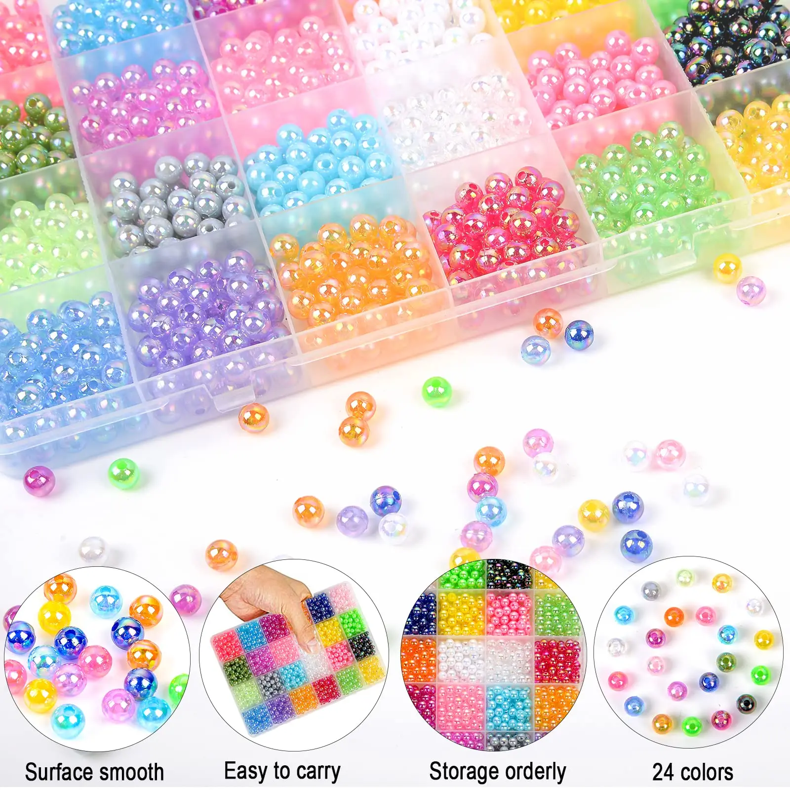 1200Pcs Pearl Beads 7mm 24 Colors Multicolor Pearl Beads Loose Spacer Beads for Jewelry Making DIY Bracelet Necklace Accessories