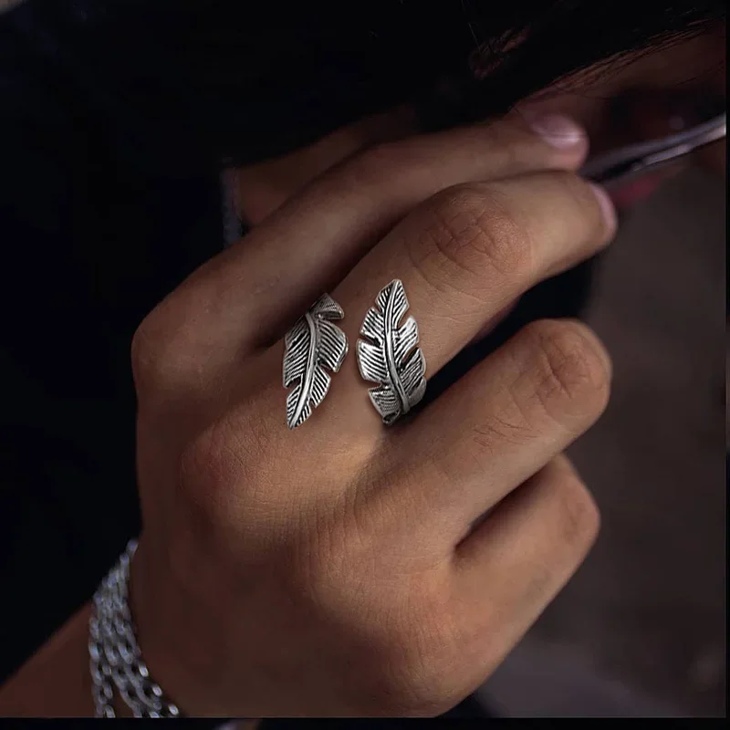 AliExpress mprainbow Ring Men Angel Feather Stainless Steel Vintage Feathers Wrap Punk Bike Fashion Jewelry