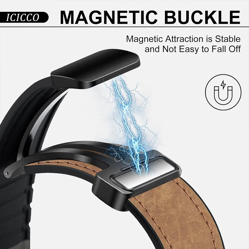 20mm 22mm Leather Strap for Samsung Galaxy Watch5 Pro 45mm 4 6 Classic 42mm 46mm Huawei GT4 3 2 3 Magnetic Buckle Soft Band image 3