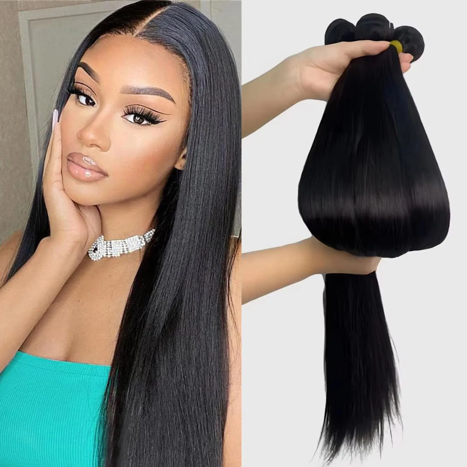 

Натуральные прямые пучки волос 30-40 дюймов, 100% человеческие волосы, бразильские, натурального цвета, 3-4 шт., необработанные пучки для наращивания волос для женщин