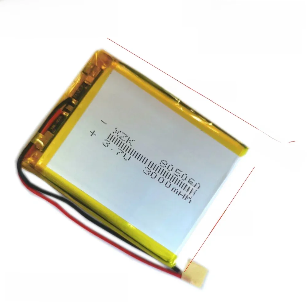 3.7V battery cell 805060 polymer lithium Battery 3000MAH For charging bank LED light fixture car locator