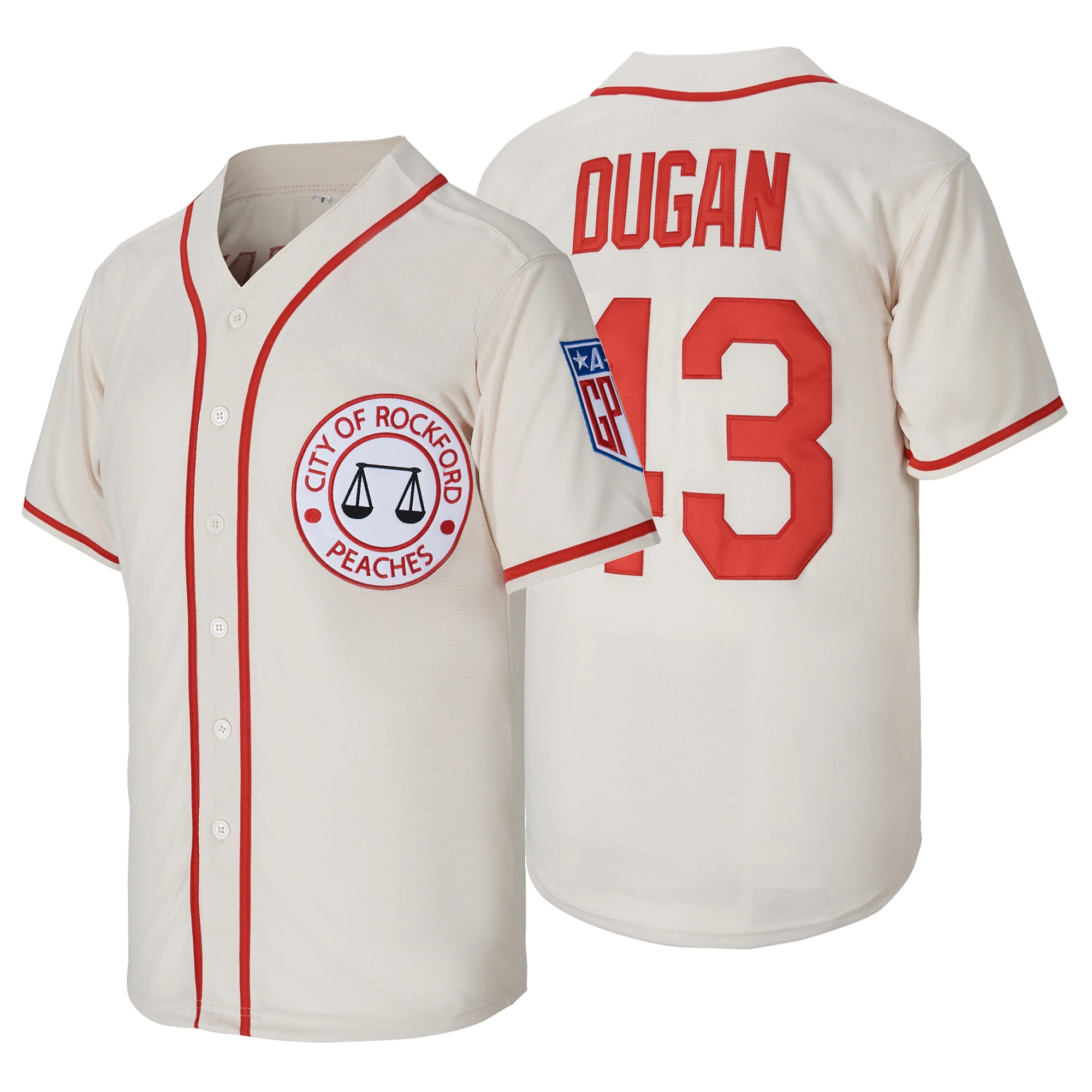 Men's #43 Jimmy Dugan Baseball Jersey A League of Their Own Letter Embroidery Baseball Uniform Costume,Classic Movie Sportswear