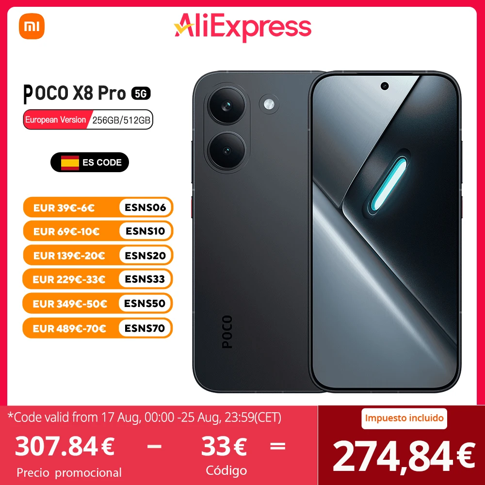 POCO X8 Pro 5G Versión Europea 256GB/512GB 6.59″ AMOLED 1.5K 120Hz 6210mA…