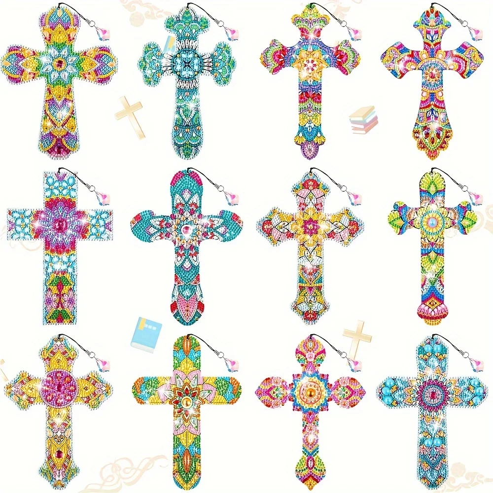 12 Pieces Cross Diamond Painting Bookmarks