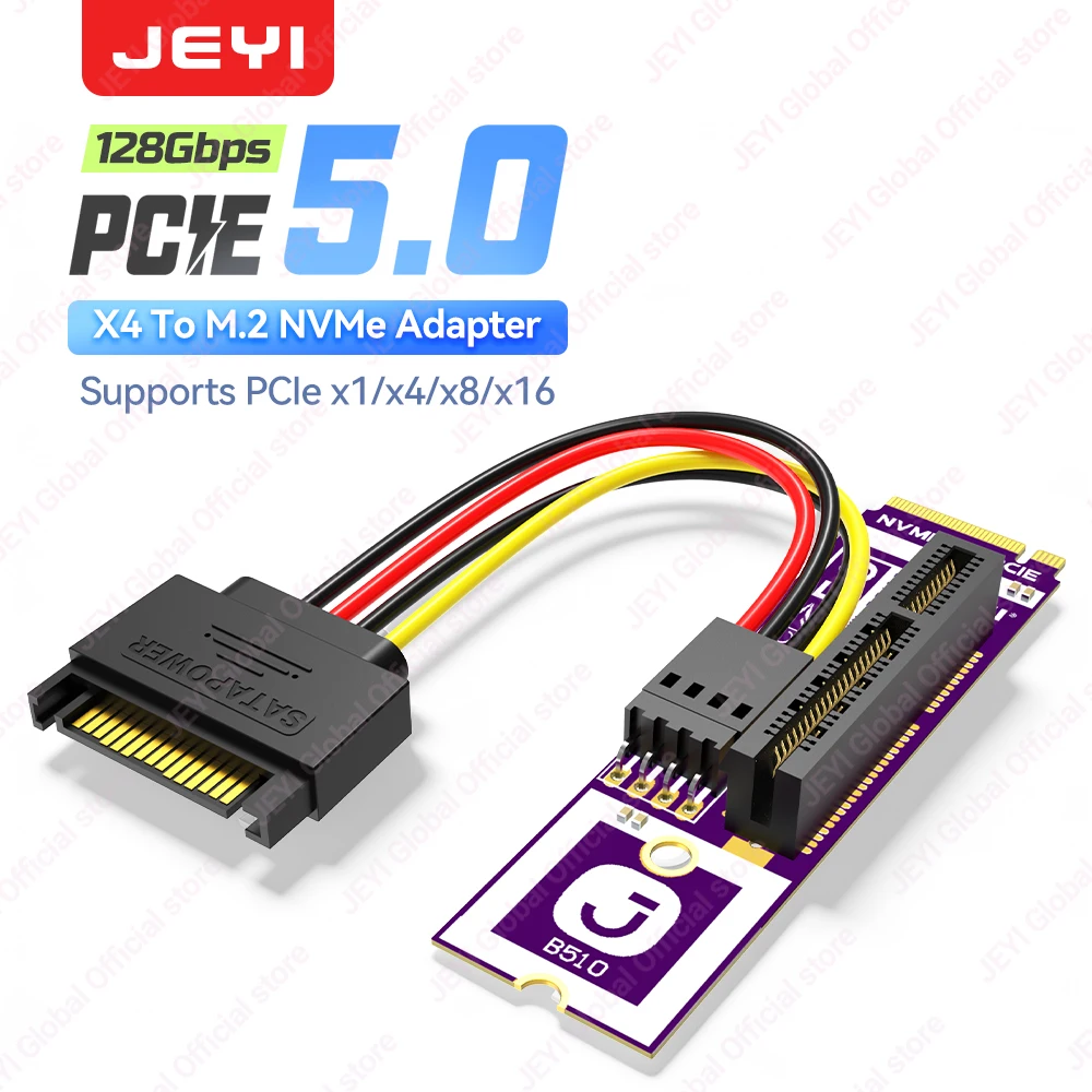 JEYI M.2 naar PCIe X4 5.0 adapterkaart 128Gb/s hogesnelheidstransmissie compatibel met PCIe X1/X4/X8/X16 slots