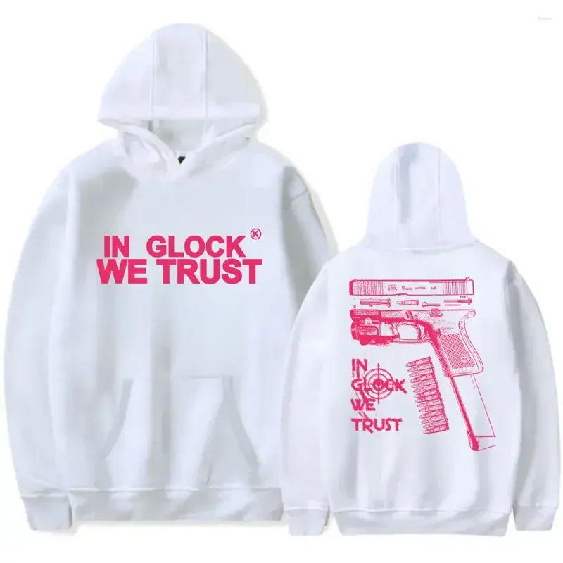 In Glock We Trust roze grafische hoodie voor heren en dames, unisex-stijl 100% katoenen trui