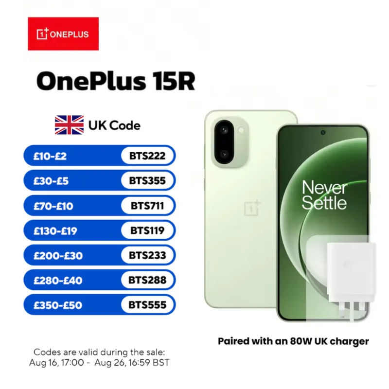 OnePlus 15R 5G AI Smartphone, 12GB RAM 256GB ROM , including 80W SUPERVOOC Charger UK,6.83'' 165Hz AMOLED Display, Snapdragon 8 Gen 5, 7400mAh Battery , 50MP Triple Camera, IP68 Water Resistant,