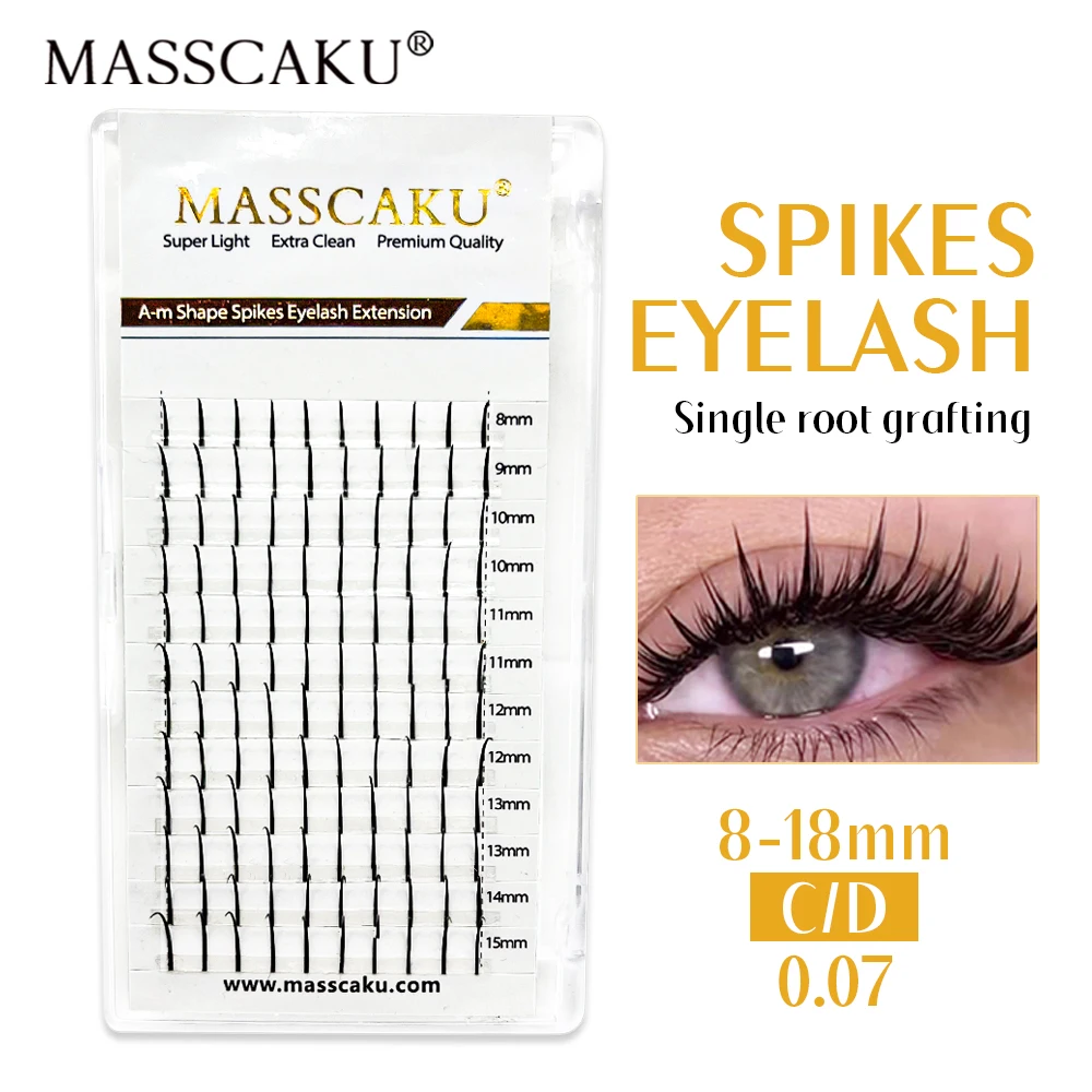 

High Quality Masscaku 12 Rows Spikes Lashes Wholeslae A/M Shape Premade Fans Eyelashes Individual Clusters Eyelash Extensions