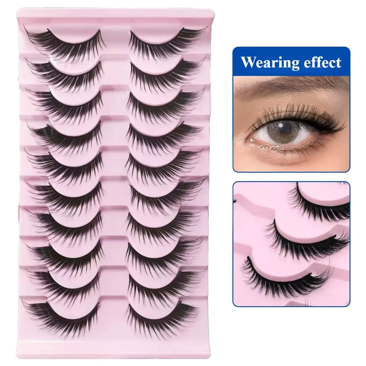 가짜 속눈썹 러시아어 스트립 속눈썹 확장 D-컬 가짜 밍크 속눈썹 3D 효과 가짜 속눈썹 10 쌍