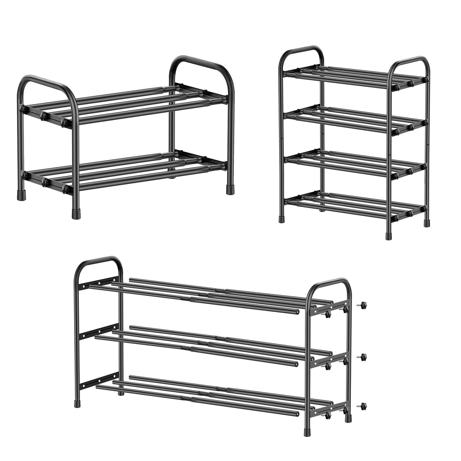2/3/4-stöckiges erweiterbares Schuhregal aus Metall, frei ausziehbares Schuhregal, platzsparender Schuhaufbewahrungsständer für Eingangsbereich, Flur, Schrank, Zuhause, einfache Montage