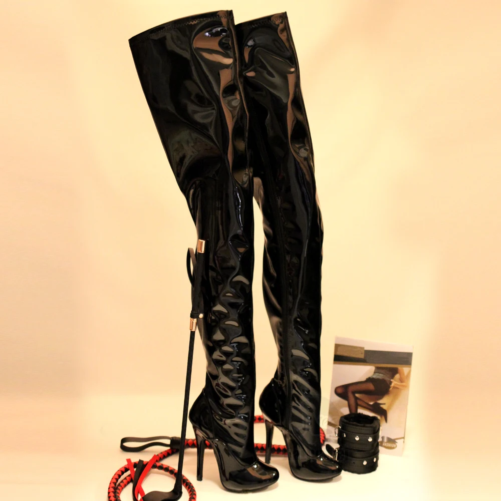 5 Inch Stiletto High Heel Vintage Fetish Sexy Patent Stretch Over The Knee Thigh High Boots