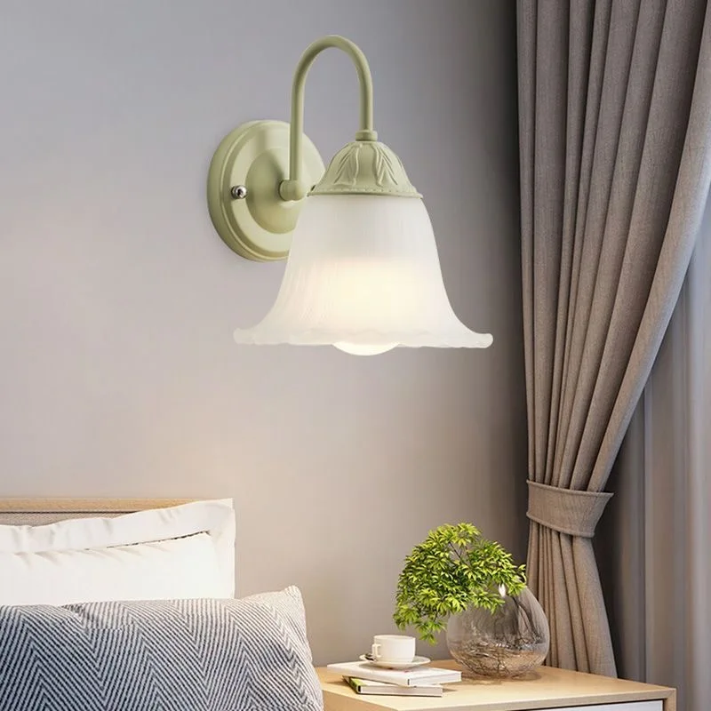 Bloem Wandlamp Retro Woonkamer Achtergrond Muur Amerikaanse Midden Franse Crème Wind Slaapkamer Bedlampje