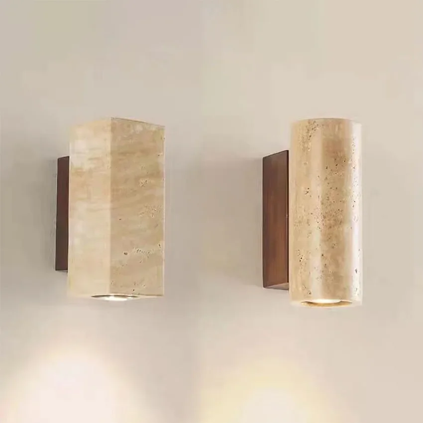 Gele travertijn steen Japanse stijl wabi-sabi wandlampen slaapkamer eetkamer wandlamp designer retro buitenwandkandelaars - afbeelding 2