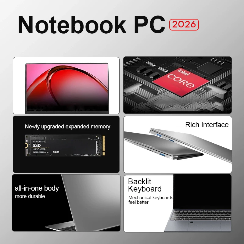 2026 Xiaman 15.6 inch Gaming Laptop Computer Intel Core i9 8950HK Gamer PC 16GB RAM 1TB SSD Windows 11 Office Study Notebook PC