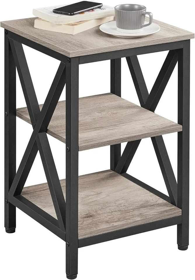 Industrial 3 Tier End Table with Storage Shelves