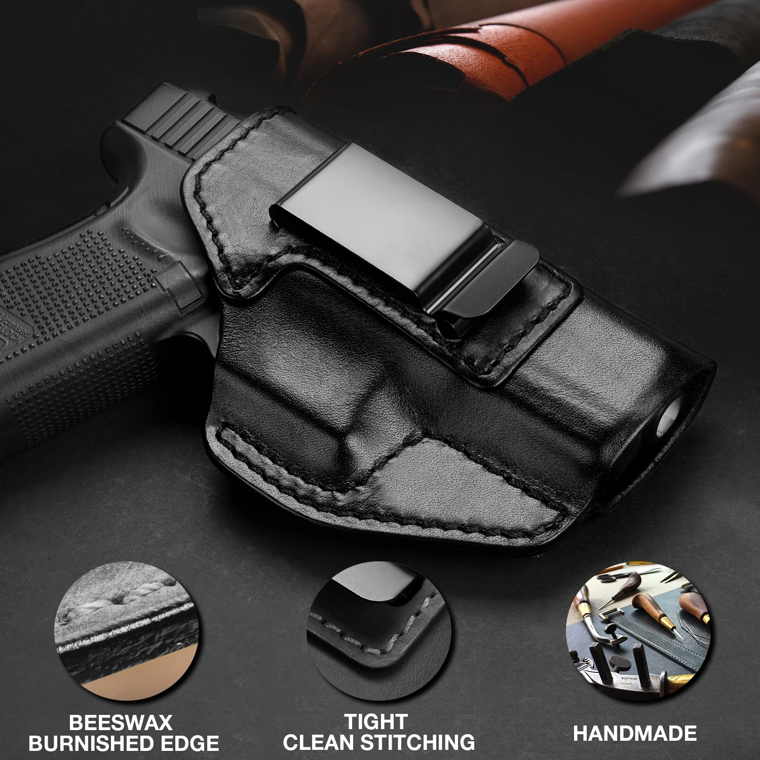 전술 기어 홀스터 가죽 IWB 거치대, 글록 19/43 타우러스 G2C G3C / Sig P365 / CZ P10C / Walther PPK 오른손잡이용