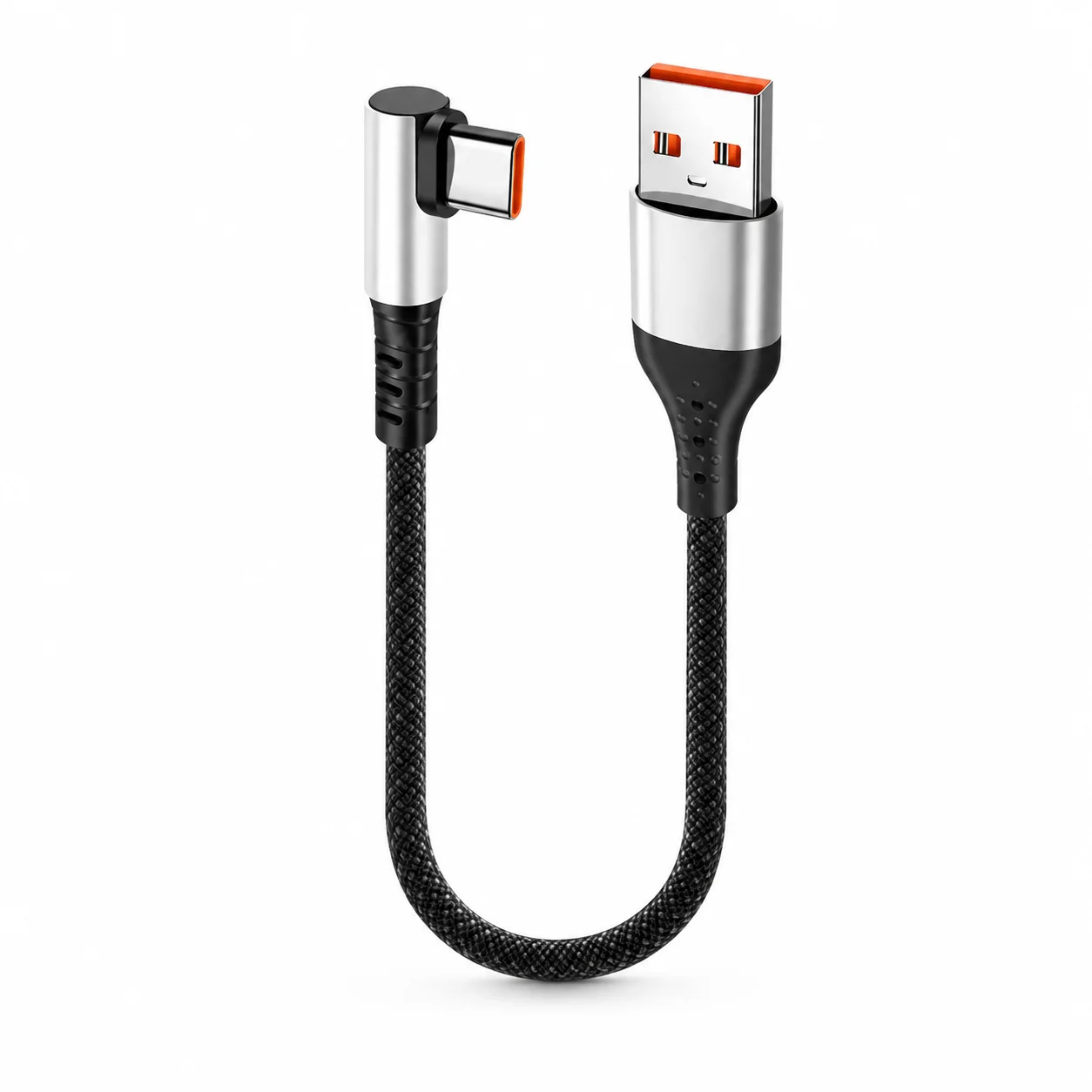 USB-C-Kabel 6A Schnellladung Kurzes Kabel USB-A auf Typ-C 90 Grad Rechtwinklig Geflochtenes Ladekabel 0,25m 0,5m für Handy und Gaming