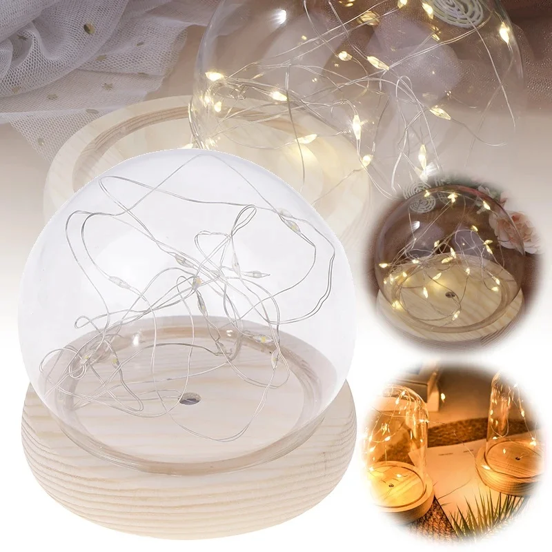 Base en bois breton en verre avec lumière LED, vase de paysage, couvercle de fleurs sèches Everche, porte-plantes succulentes bricolage, décor de chambre