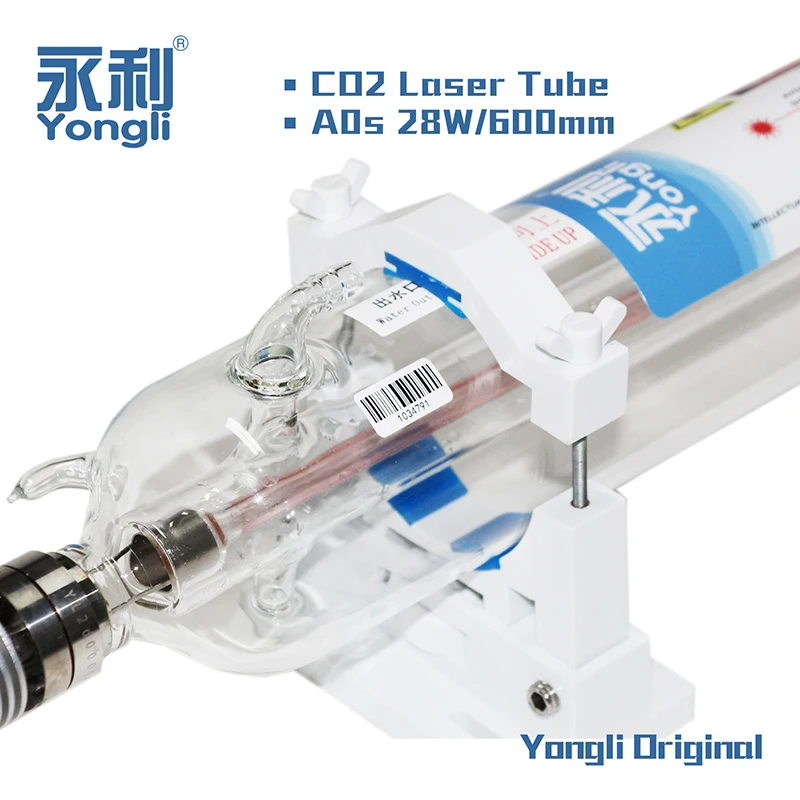 Yongli 28W CO2 Laser Tube Max Power 35W 600mm Length Dia. 80mm Wooden Case Box Packing for CO2 Laser Engraving Cutting Machine