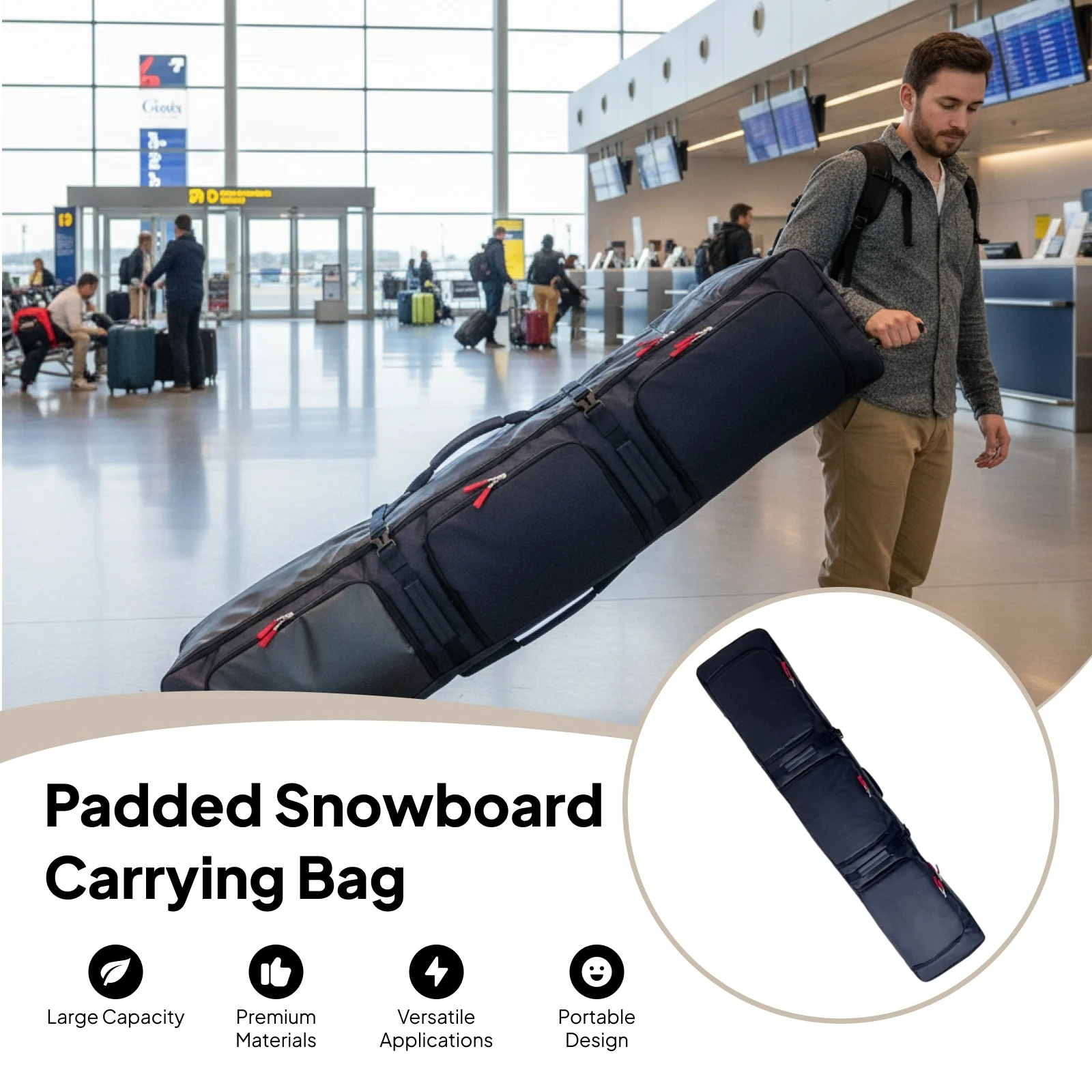 

Snowboard Bag Rolling Ski Bag Waterproof with Wheels Protective Padded Gear and Apparel Storage for Transportation Adults