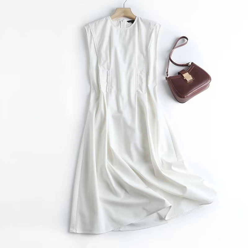 

Dave&Di 2024 Spring/Summer Dress Women New Women's Loose Cotton Hemp White Dress Fashion Office Lady Elegant Midi